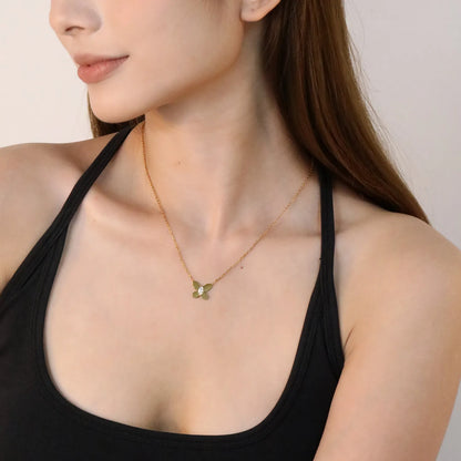 ✨🦋 Wholesale Butterfly Pendant Necklace with White Zircon | 13.4x11.8mm 18k Gold plated Stainless Steel