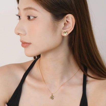 ✨🌸 Floral Cross Jewelry Set in Gold | Wholesale Dainty White Zircon Earring & Pendant Set