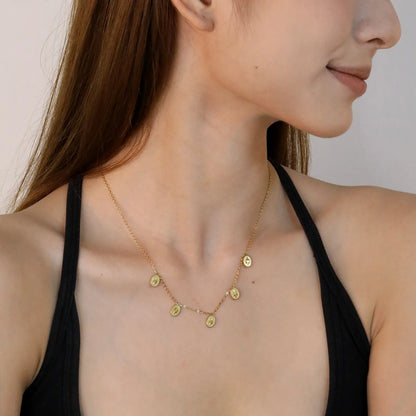 ✨ Wholesale Gold Stainless Steel Ellipse Charm Necklace | 6.2x8.4mm Oval Pendant, 0.3mm Cross Chain 42+5cm with 6mm Round Tag