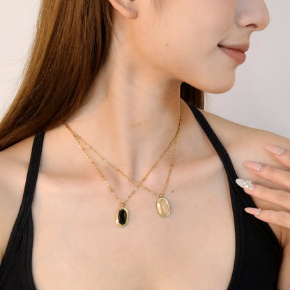 ✨ Wholesale 12.6x19mm Pink Resin Hexagon Pendant Necklace | Gold Plated Stainless Steel 40+5cm Chain