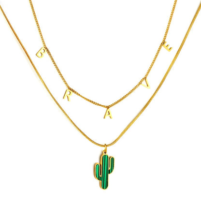 Green Pendant Collier For Woman Cactus Triple Necklace Trendy Products Gifts For Friend Couple Link Chain Necklace
