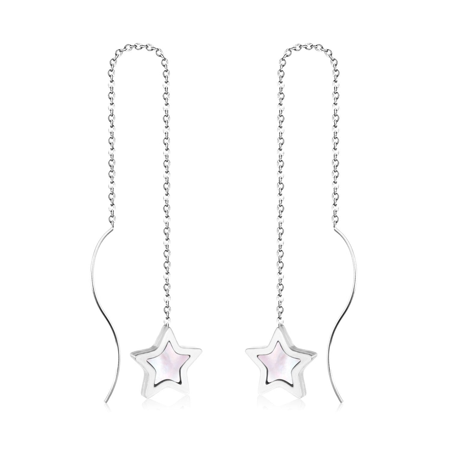 ASON Korean Style Star Shell Drop Earrings Dangle Chain Earring Stainless Steel Jewelry for Women Femme Party Gift