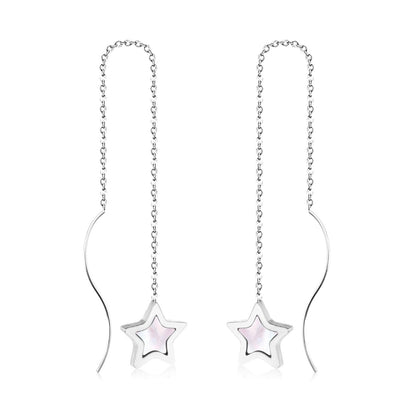 ASON Korean Style Star Shell Drop Earrings Dangle Chain Earring Stainless Steel Jewelry for Women Femme Party Gift
