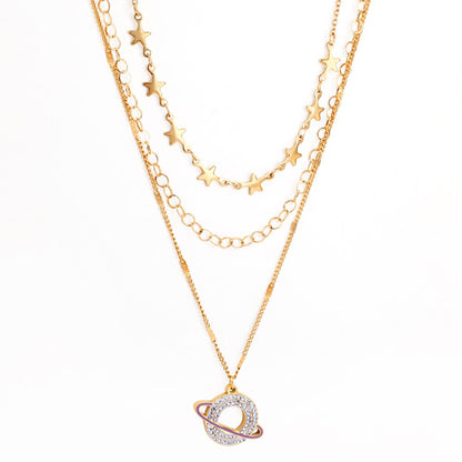 Statement Necklace No Fade Gold Color Stainless Steel Square Crystal Pendant Necklace Women Hiphop Layer Necklaces