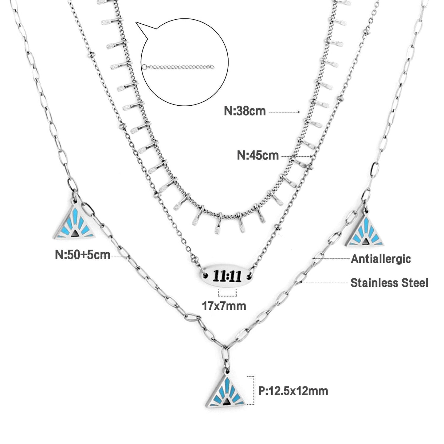 Multi Layered Chain Choker Necklace For Women Heart Shape Green Evil Eyes Stars Pendant Stainless Steel Jewelry Gifts