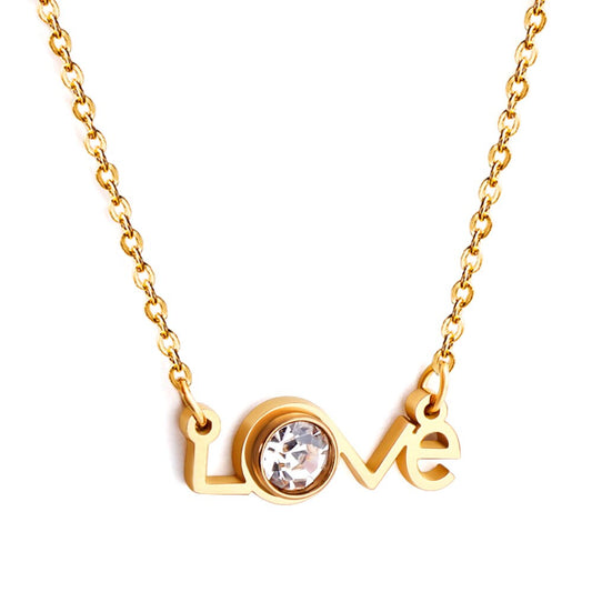 Stainless Steel Love Accessories Cubic Zirconia Pendant Necklace For Women No Fade  Collars Jerelry Party Wedding