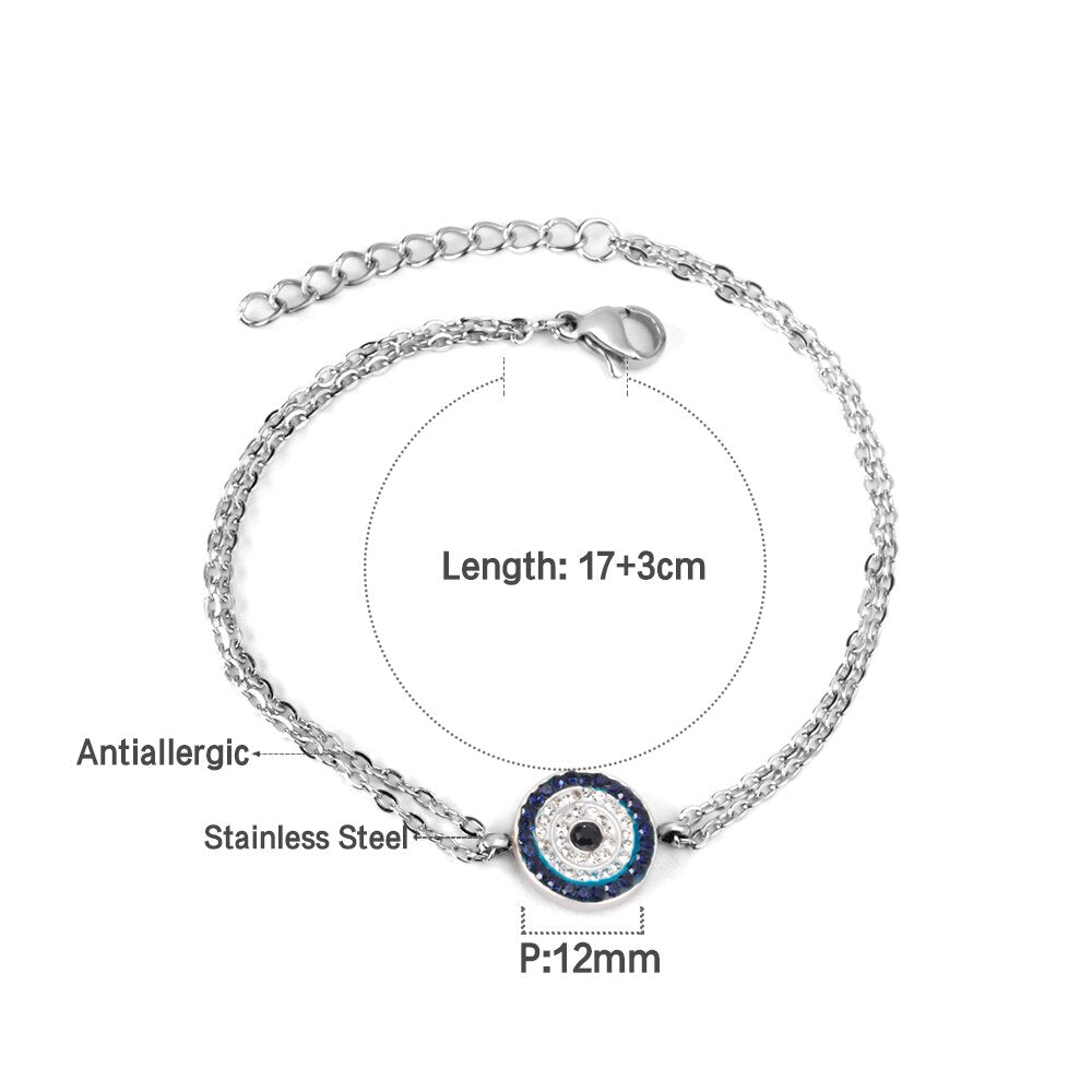 ASON Gold Color Stainless Steel Blue Eye Cubic Zirconia Anti-allergy Chain Bracelets Bangle For Women Men Fashion Jewelry