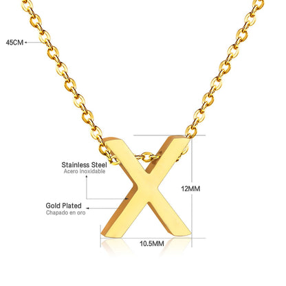ASON Delicate Classic Style Initial 26 Letters Alphabet Chain Pendant Necklace Stainless Steel Gold Color Jewelry Chokers