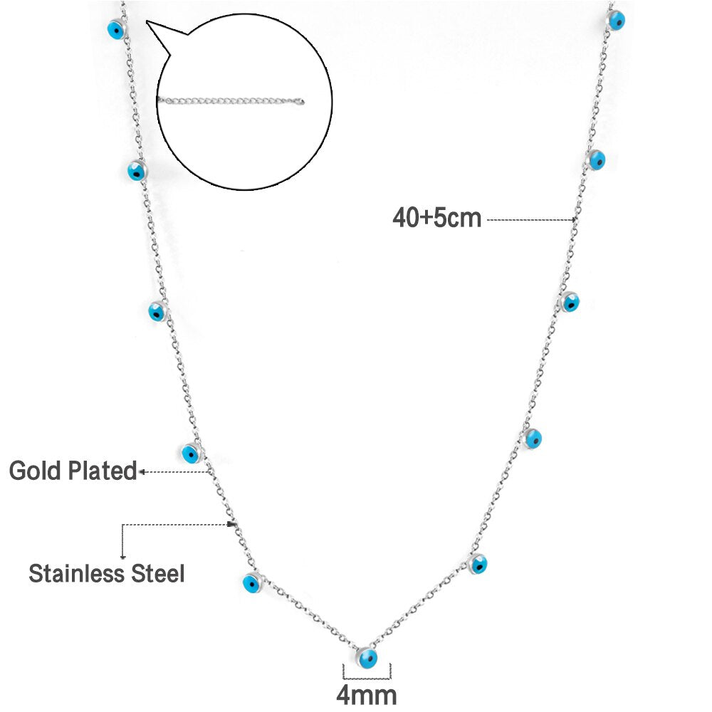 Bohemian Summer Colorful Evil Eyes Beads Necklace For Women Girls Stainless Steel Cross Charm Thin Choker Boho Jewelry