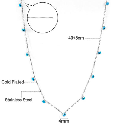 Bohemian Summer Colorful Evil Eyes Beads Necklace For Women Girls Stainless Steel Cross Charm Thin Choker Boho Jewelry
