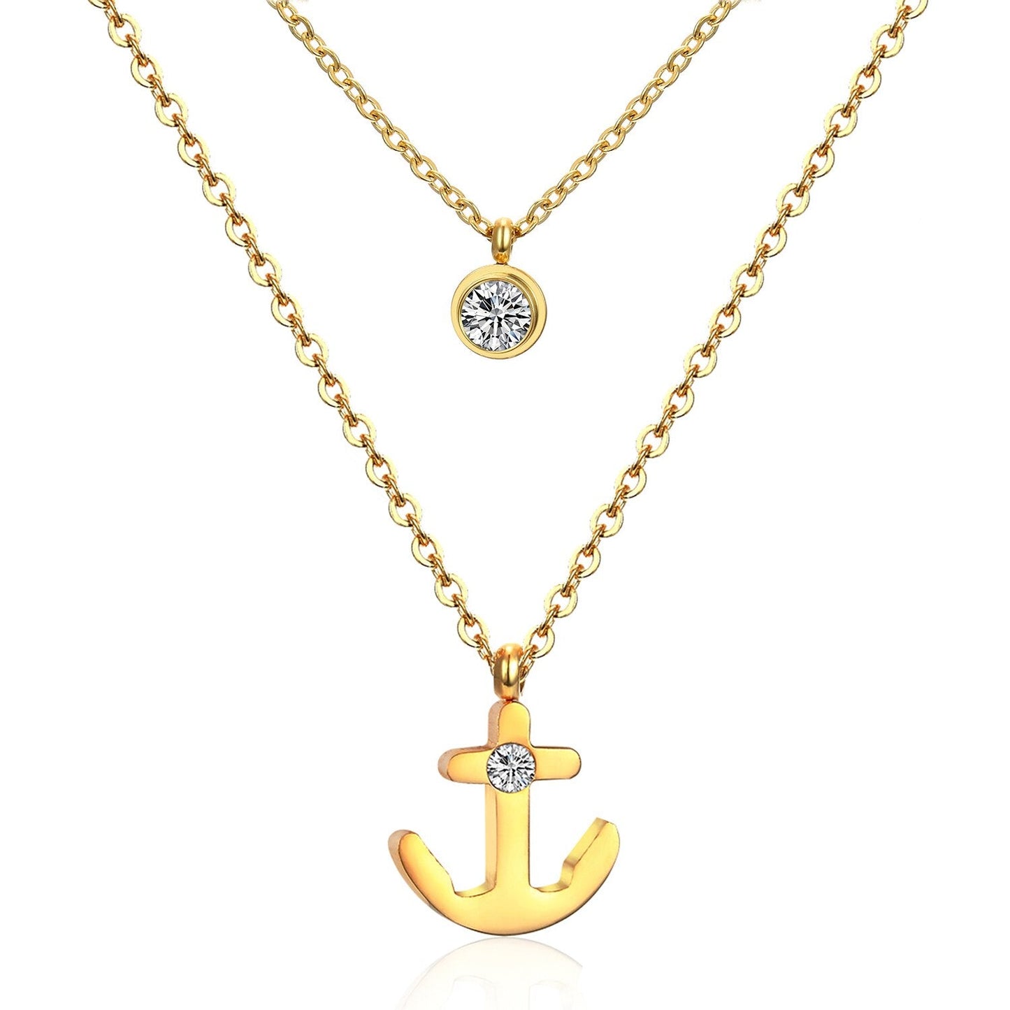 ASON Collier Femme Stainless Steel Double Chain Necklace Gold Color Anchor Pendants Women Choker Collars Fashion Jewelry