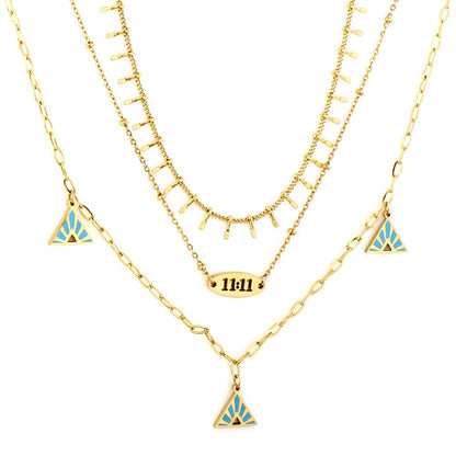 Blue Triangle Charms Collier Brand Design Three-Layered Necklaces Gold Plated Link Chain Choker Romantic Y2K Collar