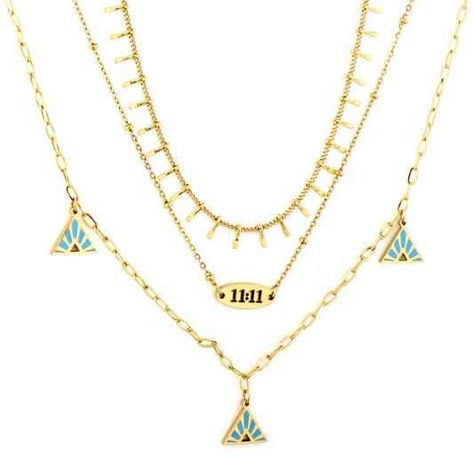 Blue Triangle Charms Collier Brand Design Three-Layered Necklaces Gold Plated Link Chain Choker Romantic Y2K Collar