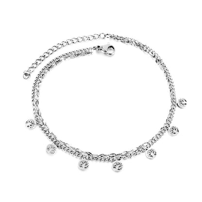 ASON Trendy Round Hollow Out Tree Accessories Multi-layer Chain Anklet Gold Color Stainless Steel For Women Fashion Jewelry