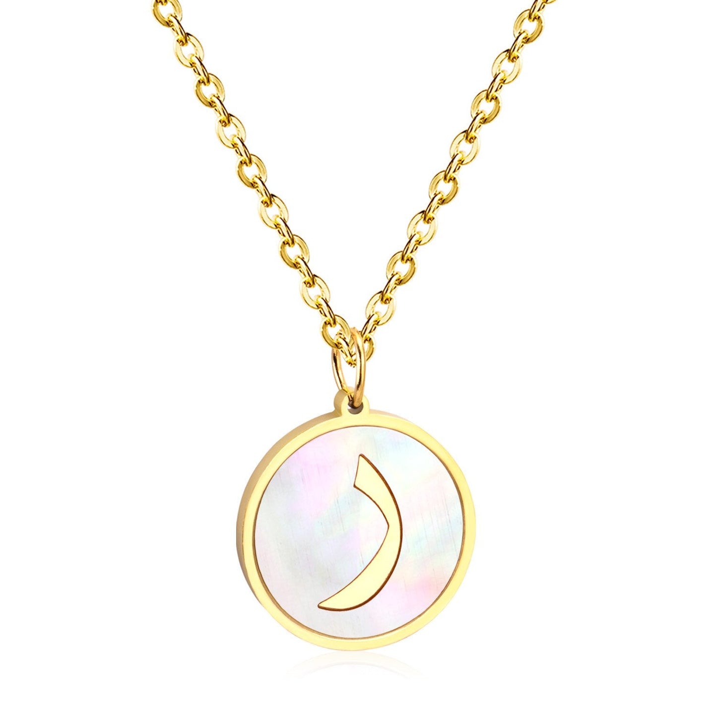 ASON White Shell Gold Color Initial Letter Fashion Pendant Necklace Stainless Steel Alphabet Link Chain for Gift