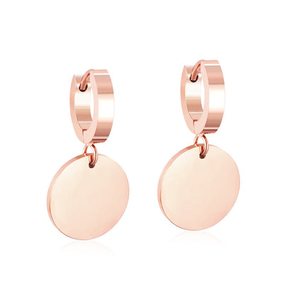 ASON Stylish Round Pendant Stainless Steel Earrings for Women Girls Hanging Dangle Earring Simple Jewelry Party Gift