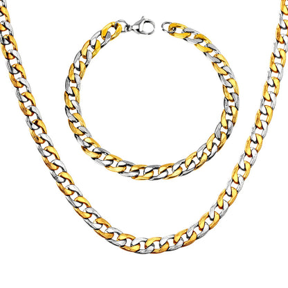 ASON Women/Men Necklace Set Three Colors Stainless Steel Necklace with Bracelet Set Cuban Chain for Diy Jewelry Making