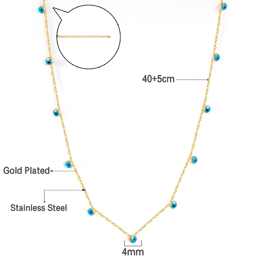 Bohemian Summer Colorful Evil Eyes Beads Necklace For Women Girls Stainless Steel Cross Charm Thin Choker Boho Jewelry