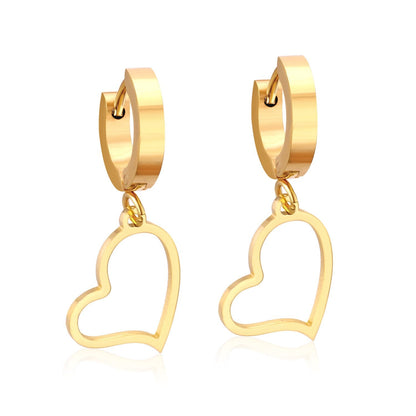 ASON Female Round Hoop Drop Earrings Stainless Steel Heart Pendants Earring Fashion Jewelry Collier 2022 New Anti-allergy