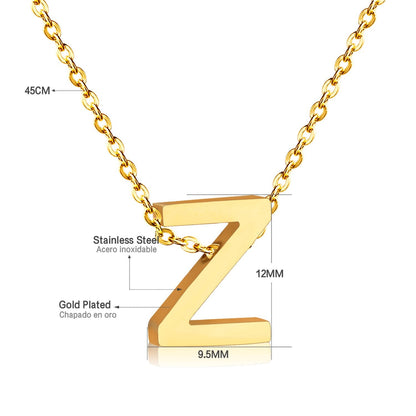 ASON Delicate Classic Style Initial 26 Letters Alphabet Chain Pendant Necklace Stainless Steel Gold Color Jewelry Chokers
