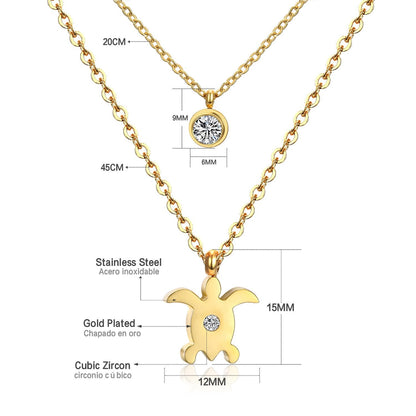 Double Layer Chain Pendants Necklaces For Women Girls Gold Color Silver Tone Stainless Steel CZ Crystal Round Choker