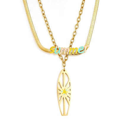 Flat Snake Chain 18K Gold Plated Color Double Layer Necklaces Summer Jewelry For Woman Pendients Design Collier