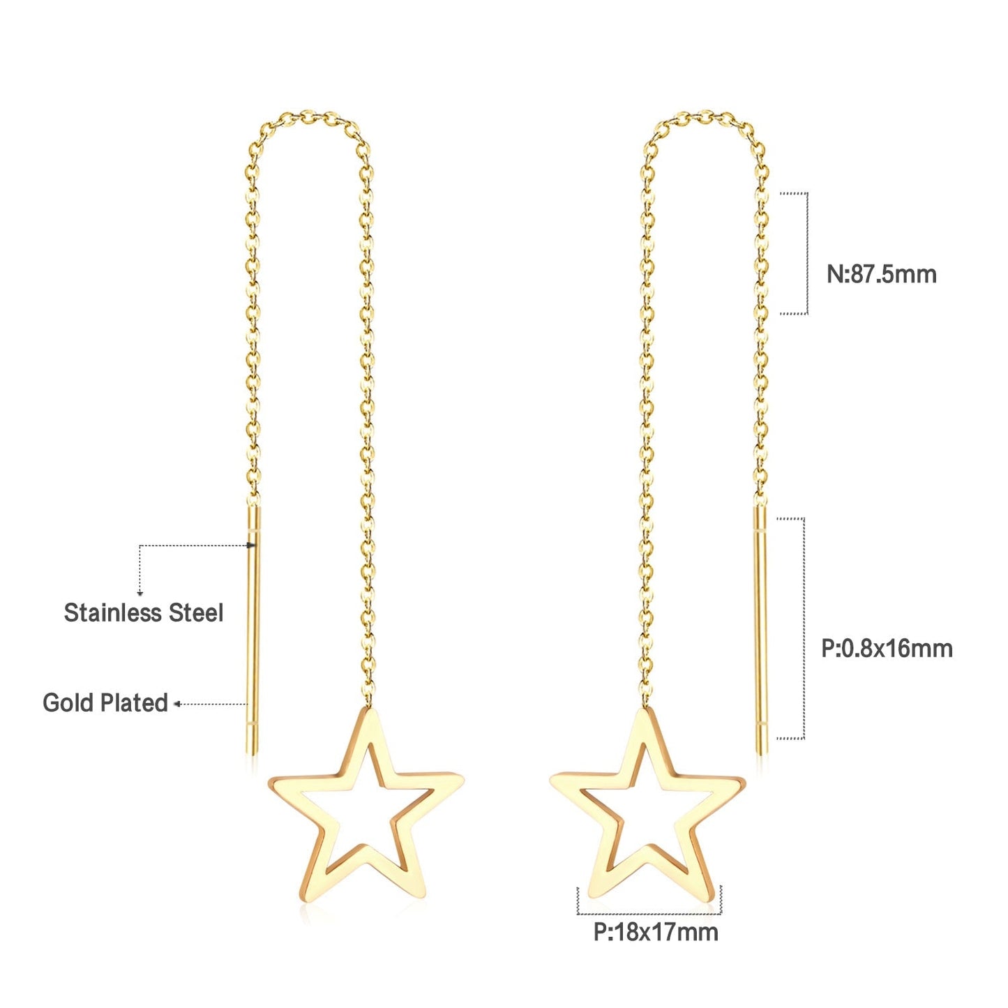 Simple Tassel Linear Chain Long Drop Earrings For Women Girl Geometric Star Hanging Ear Line Japan Korean Jewelry 2022