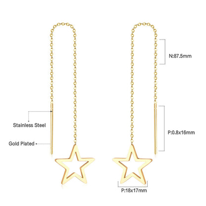 Simple Tassel Linear Chain Long Drop Earrings For Women Girl Geometric Star Hanging Ear Line Japan Korean Jewelry 2022