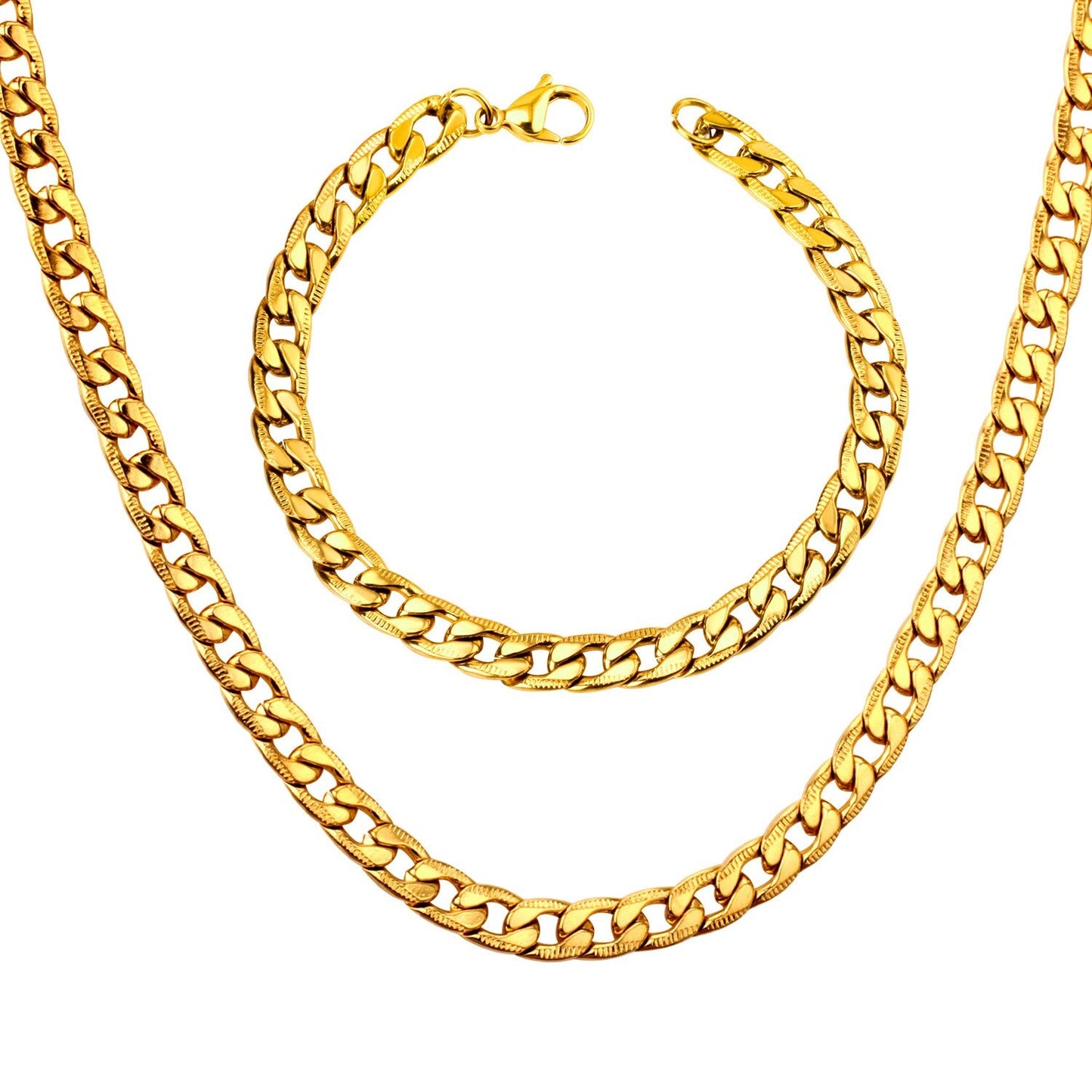 ASON Women/Men Necklace Set Three Colors Stainless Steel Necklace with Bracelet Set Cuban Chain for Diy Jewelry Making
