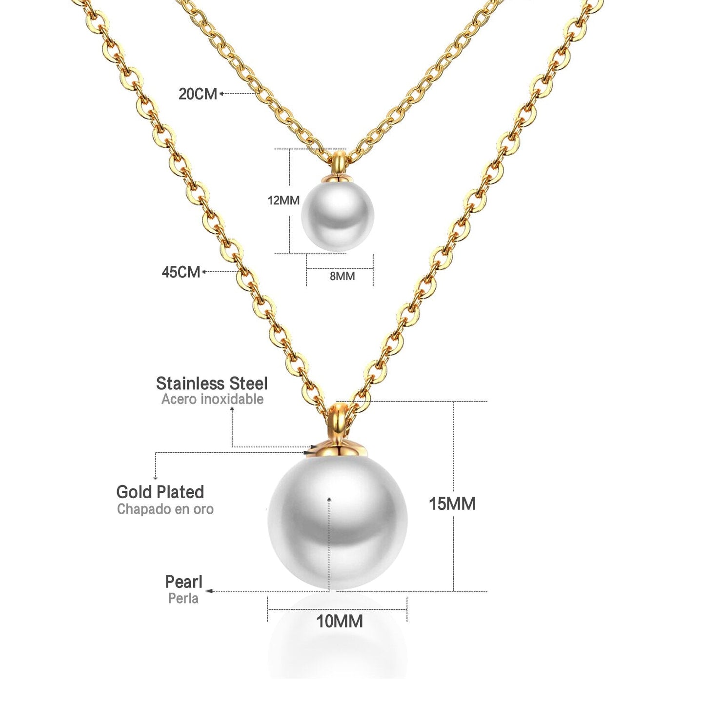 Double Layer Chain Pendants Necklaces For Women Girls Gold Color Silver Tone Stainless Steel CZ Crystal Round Choker