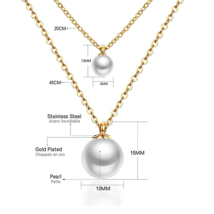 Double Layer Chain Pendants Necklaces For Women Girls Gold Color Silver Tone Stainless Steel CZ Crystal Round Choker