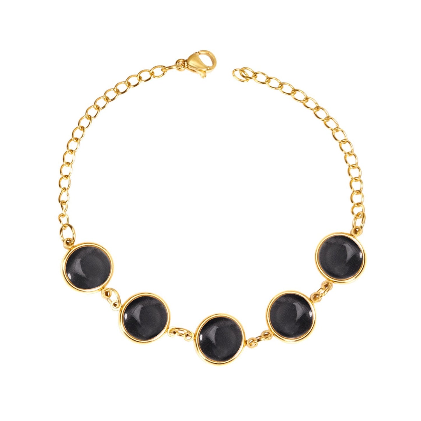 ASON Trendy Opals 20cm Chain Bracelet Bangle Gold Color Stainless Steel for Women Accessories Jewelry Mujer Daily Wear
