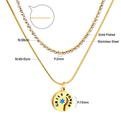 Chic Women Doulbe Layer Necklace Shell Black Drip Oil Charm Gold Color Stainless Steel Snake Chain For Girls