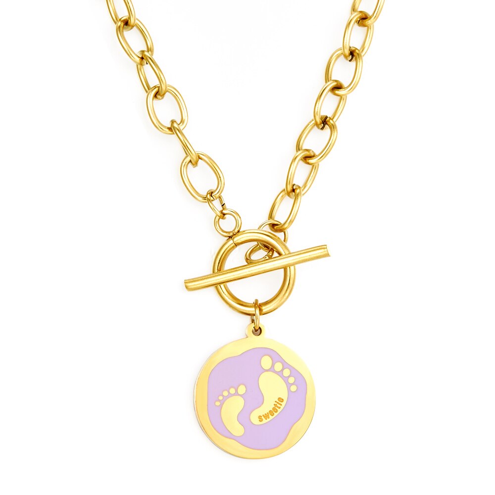 Purple Collier Blue Pattern Jewelry Link Chain Necklace For Woman Designer Charms 2022 New Aesthetic Girls Colliers