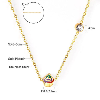 Enamel Girls Kids Jewelry Cute Crystal Strawberry Pendant Necklace for Women Stainless Steel Waterproof Sweet Choker Birthday Gifts