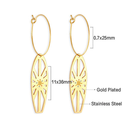 Summer Stainless Steel Geometric Hoop Earrings Minimalist Fan Leaf Shape Unusual Beach Waterproof Jewelry For Women