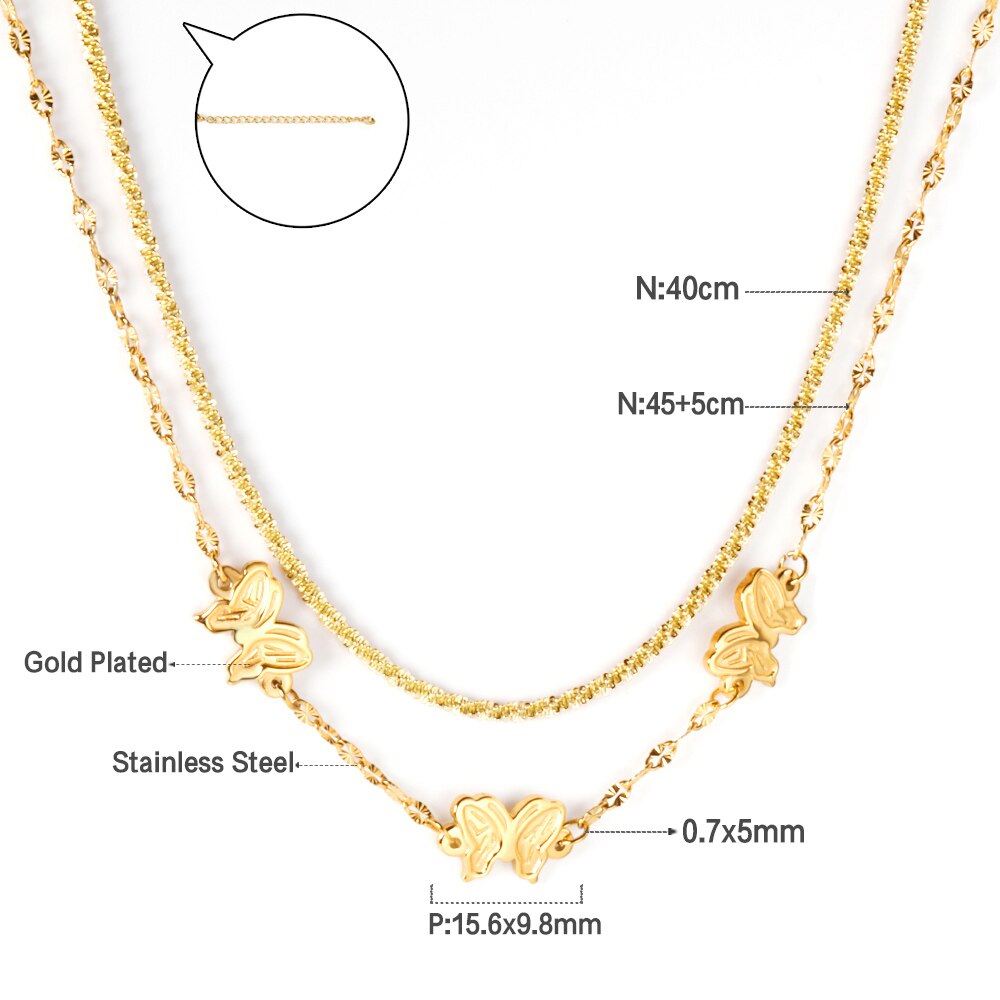 Gothic Multilayer Snake Crystal Necklace Women Gold Color Stainless Steel Double Chain Bohemian 2022 Trendy Jewelry