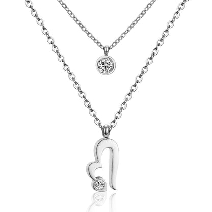 ASON Heart Round Cubic Zirconia Multi-layer Link Chain Pendant Necklace Stainless Steel Gold Color Collars Jewelry Chokers