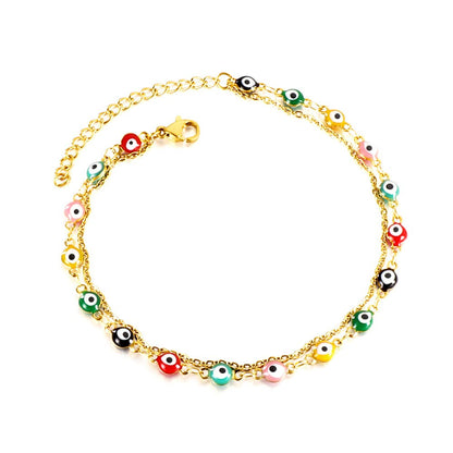 ASON Trendy Cat Eyes Mixed Color Accessories Multi-layer Chains Anklets Gold Color Stainless Steel For Women Jewelry Party