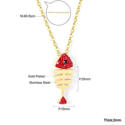 Enamel Girls Kids Jewelry Cute Crystal Strawberry Pendant Necklace for Women Stainless Steel Waterproof Sweet Choker Birthday Gifts