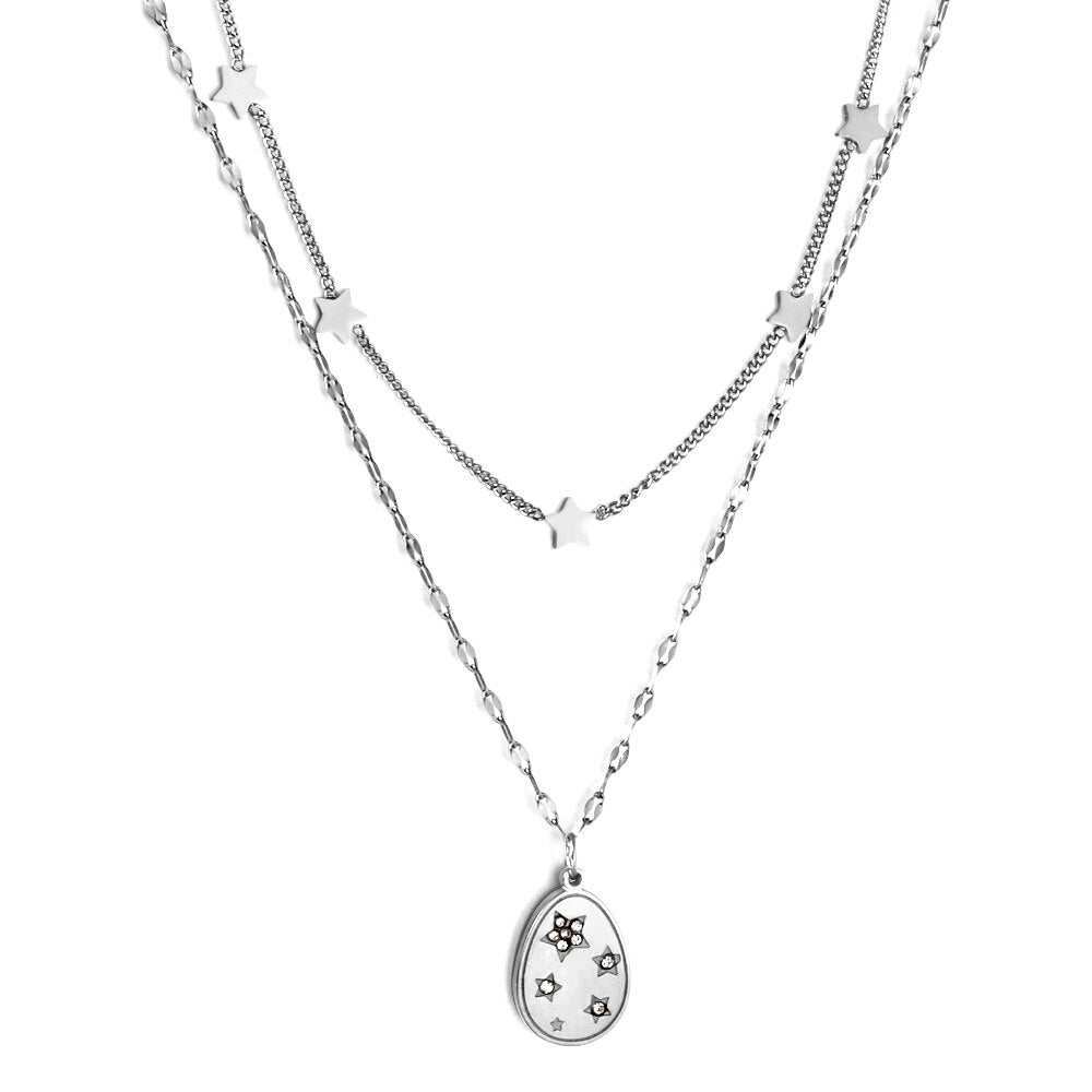 ASON Trendy Star Accessories Oval Cubic Zirconia Charm Pendant Necklaces Gold Color Stainless Steel For Women Jewelry Gift