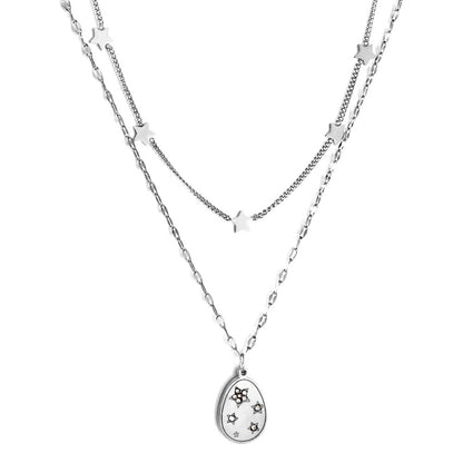 ASON Trendy Star Accessories Oval Cubic Zirconia Charm Pendant Necklaces Gold Color Stainless Steel For Women Jewelry Gift