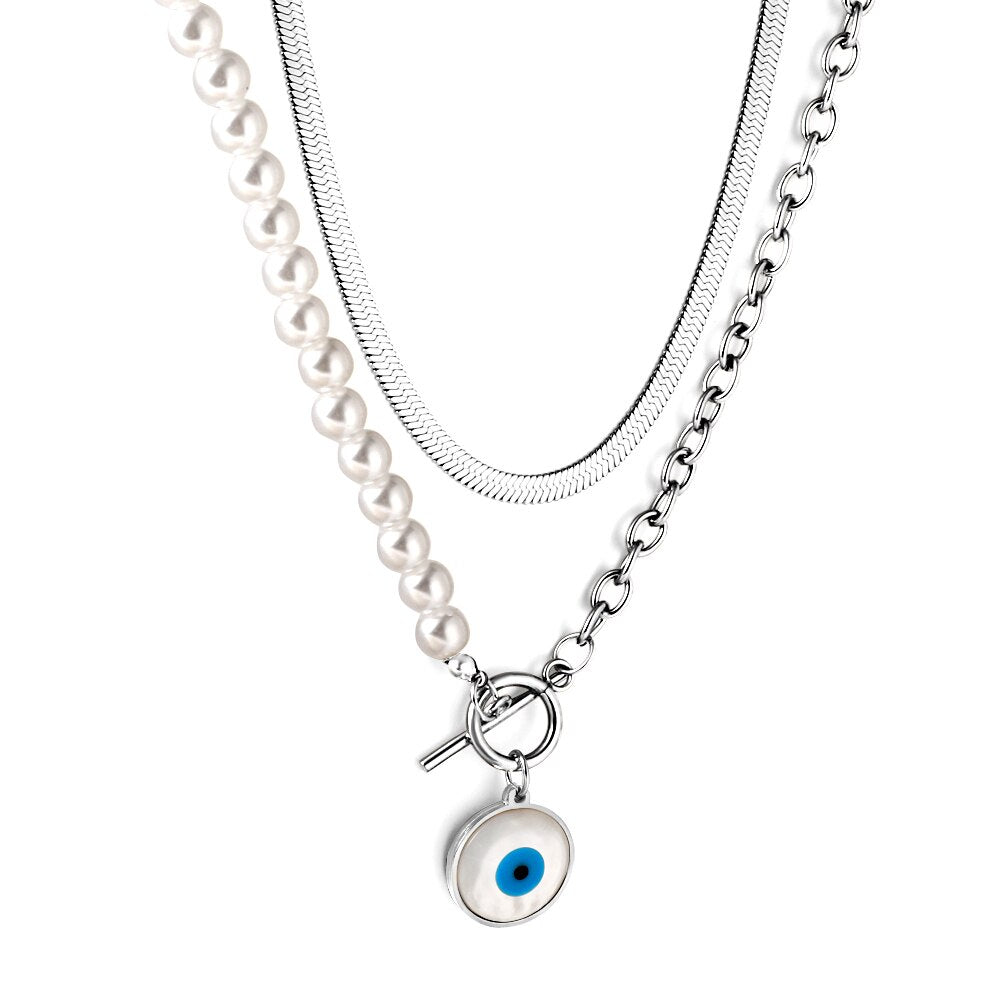 Snake Chain Double Layer New Design Evil Eyes Collier For Woman OT Chain Necklaces Trendy Products 2022 Lucky Girls