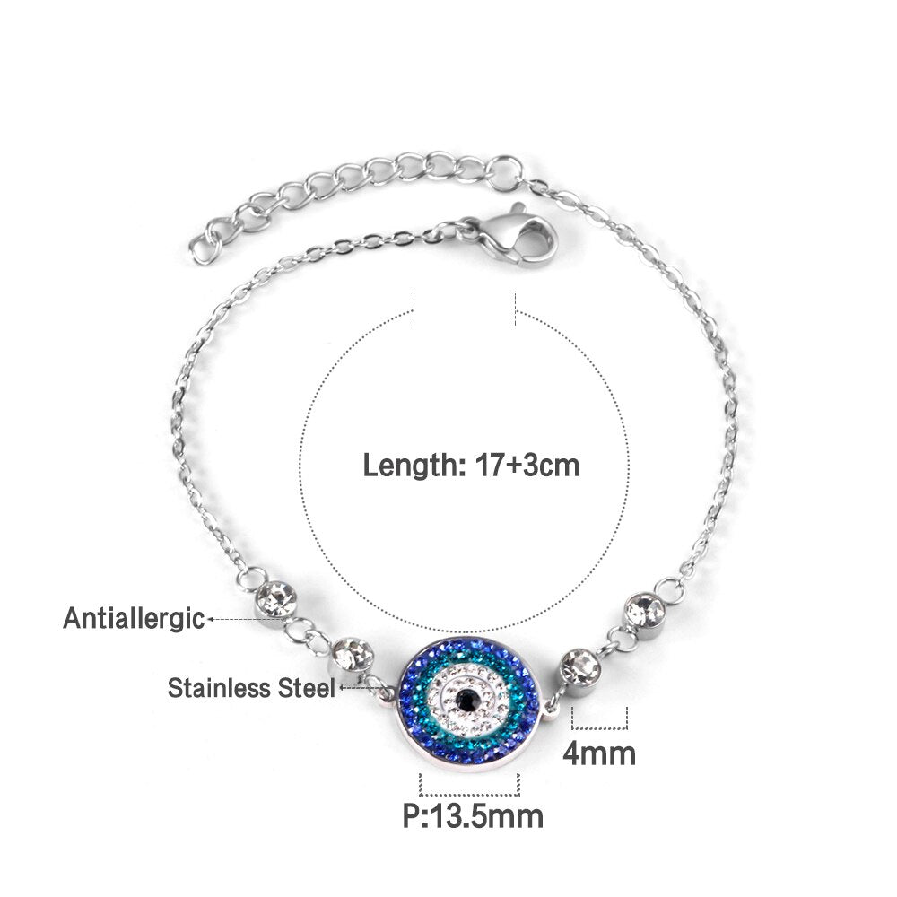 ASON Gold Color Stainless Steel Blue Eye Cubic Zirconia Anti-allergy Chain Bracelets Bangle For Women Men Fashion Jewelry