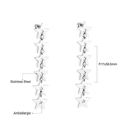 New Crystal Stars Coin Long Tassel Dangle Earrings For Women Girls Stainless Steel Trending Korean Fashion Jewelry