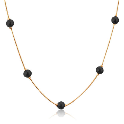 ASON White Black Round Imitation Pearl Pendant Necklace Gold Color Stainless Steel Snake Chain Jewelry Gift Party Chokers
