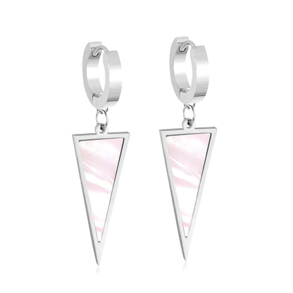 ASON Trendy Style Triangle Shell Drop Earrings for Women Stainless Steel Gold Color Hoop Jewelry Party Daily Wear Piercing