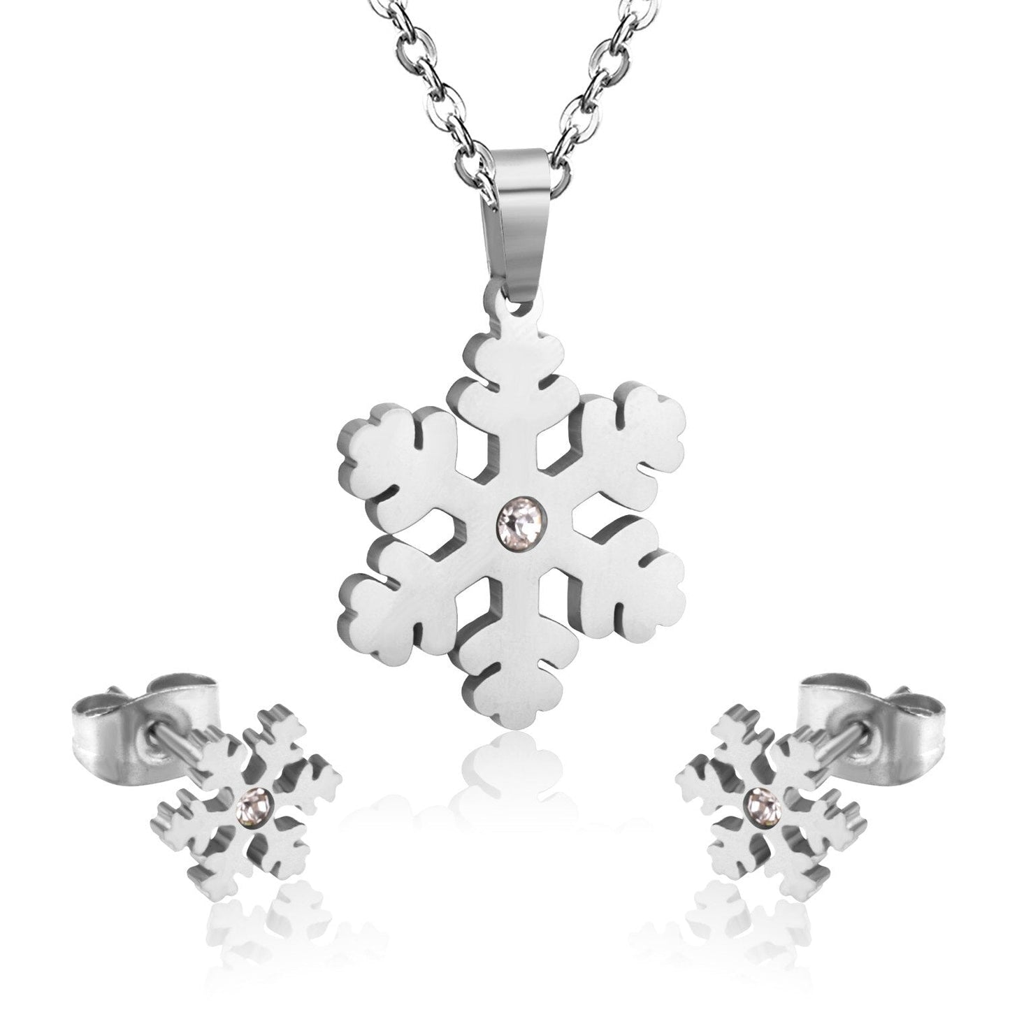 ASON Snowflake Pendant Necklace Female Accessories Stainless Steel Gold Color Cute Stud Earring Fashion Jewelry Party Gift