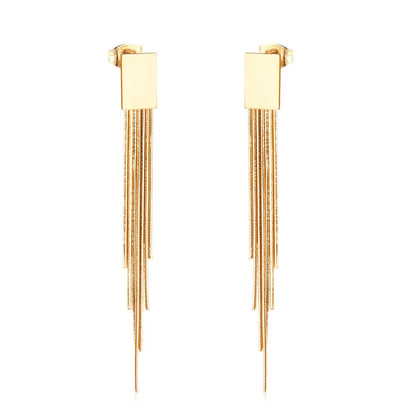 ASON Statement Korean Style Piercing Drop Earrings Tassel Dangle Earring Stainless Steel Jewelry for Women Gold Color Gift