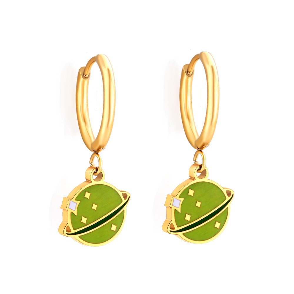 Saturn Earrings Brinco Stainless Steel Gold Color Round Earth Star Hoop Earring Fashion Jewelry Bijoux Party